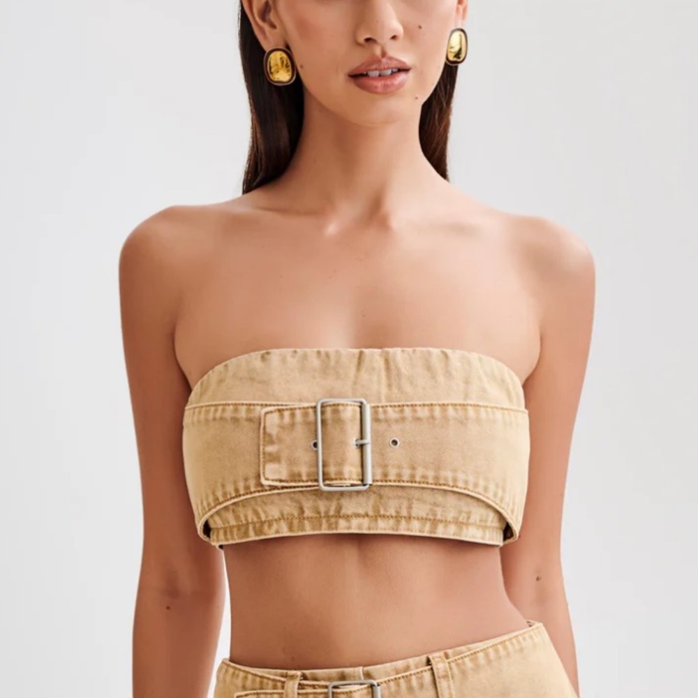 Meshki Tan Buckle bandeau crop top